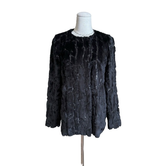 Milly Jackets & Blazers - Milly Black Sequin and Soft Faux Fur Evening Glamour Jacket Coat sz Small